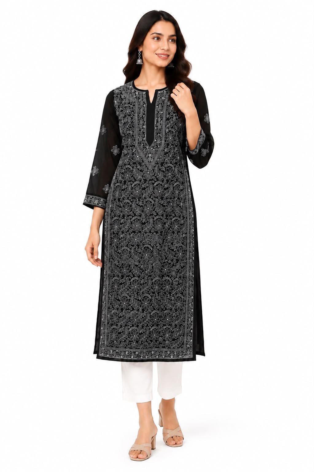 Lucknowi Chikankari Inspired Georgette Resham Jaal Kurta